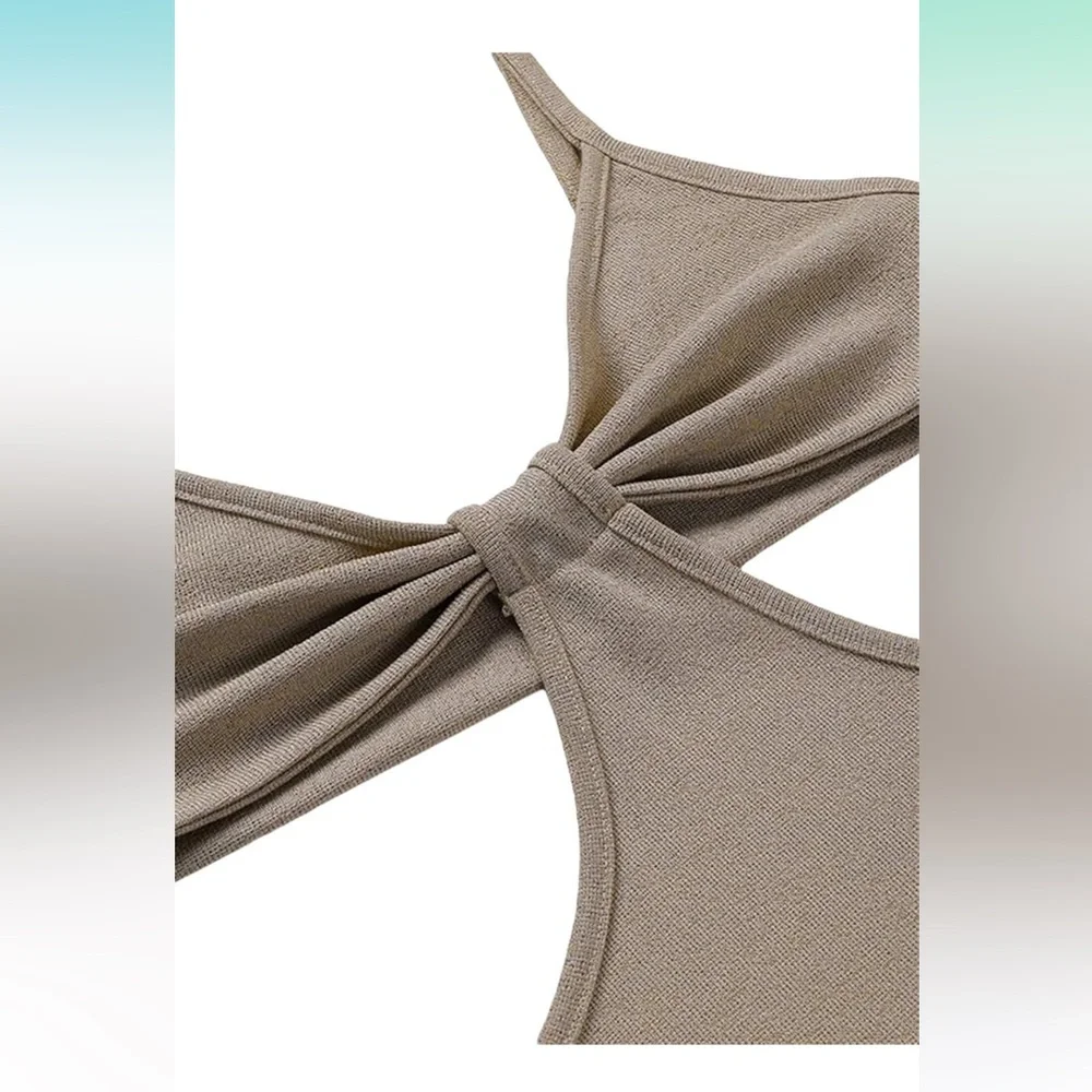 Spaghetti Strap Nude Khaki Cutout Maxi Dress Size Medium - Picture 2 of 8